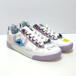 Disney Stitch Low Top Sneakers Womens 10 Lace-Up Glitter Accents Charm Keychain